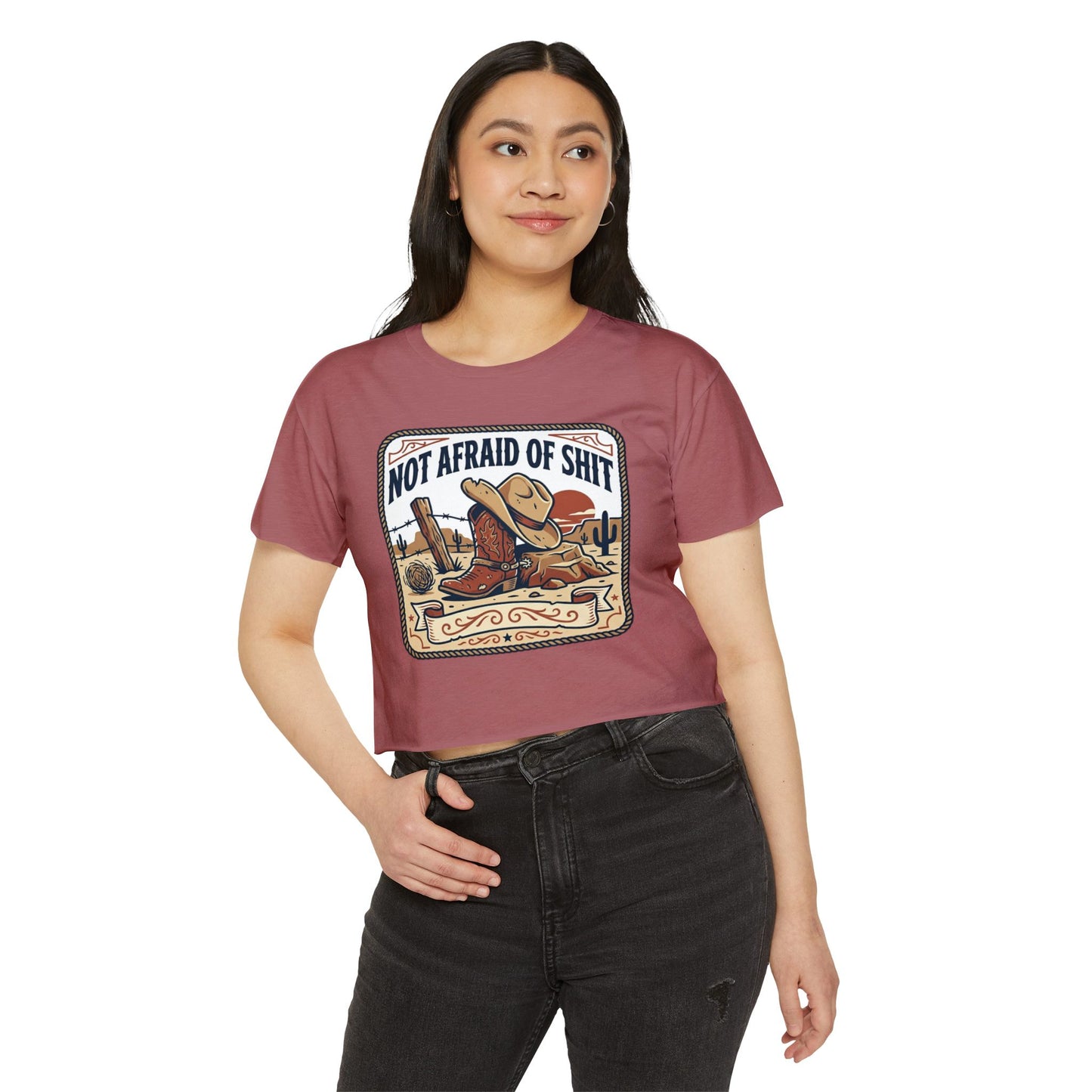 Not Afraid of Shit Crop Top — Western Cowgirl Festival Tee
