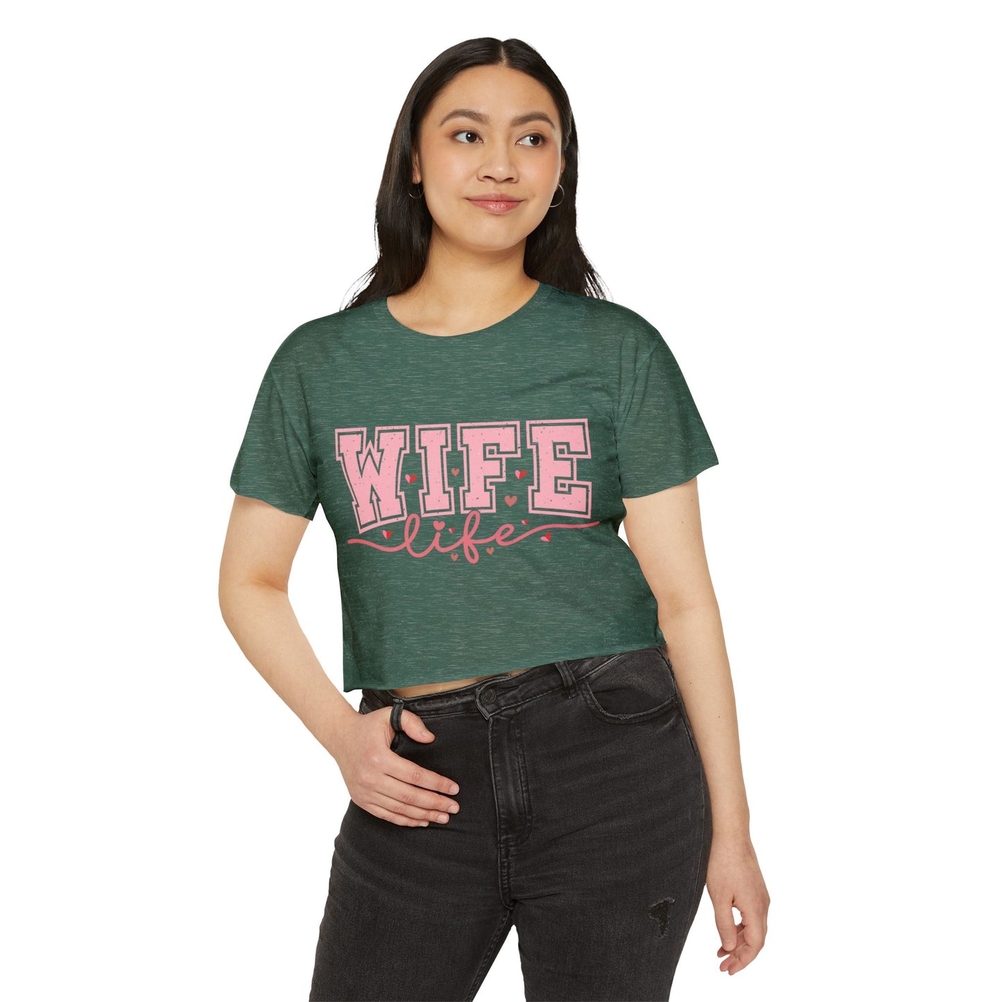 Wife Life Crop Top — Pink Retro Varsity "WIFE life" Festival Tee