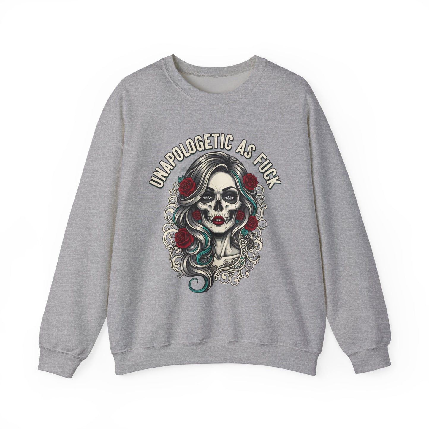 Unapologetic Skull Girl Crewneck Sweatshirt | Day of the Dead Floral Graphic