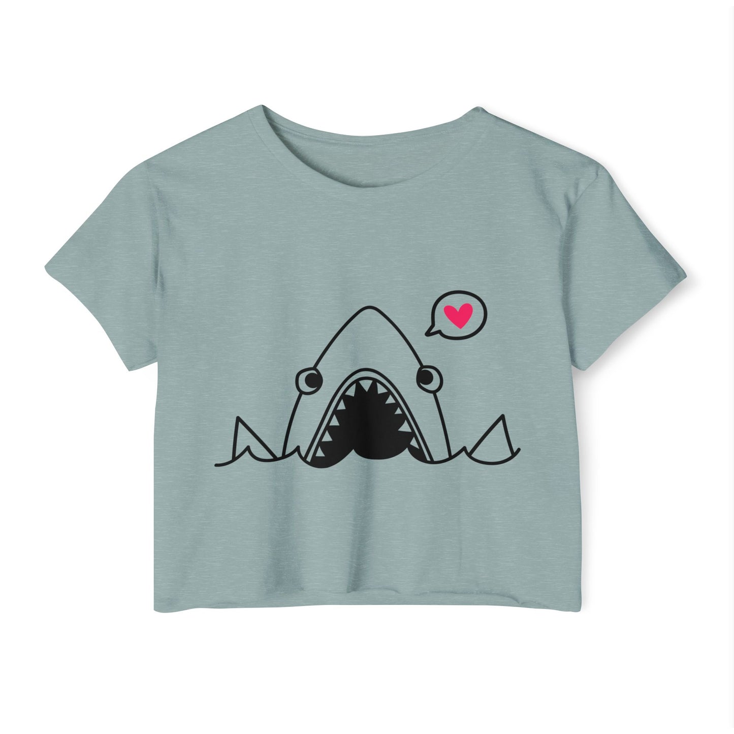 Cute Shark Crop Top — Funny Heart Bubble Women's Festival Tee