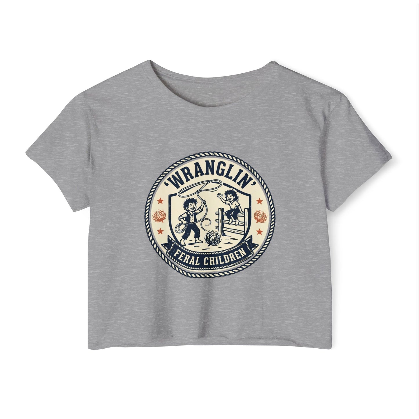 Wranglin' Feral Children Crop Top — Vintage Western Festival Tee