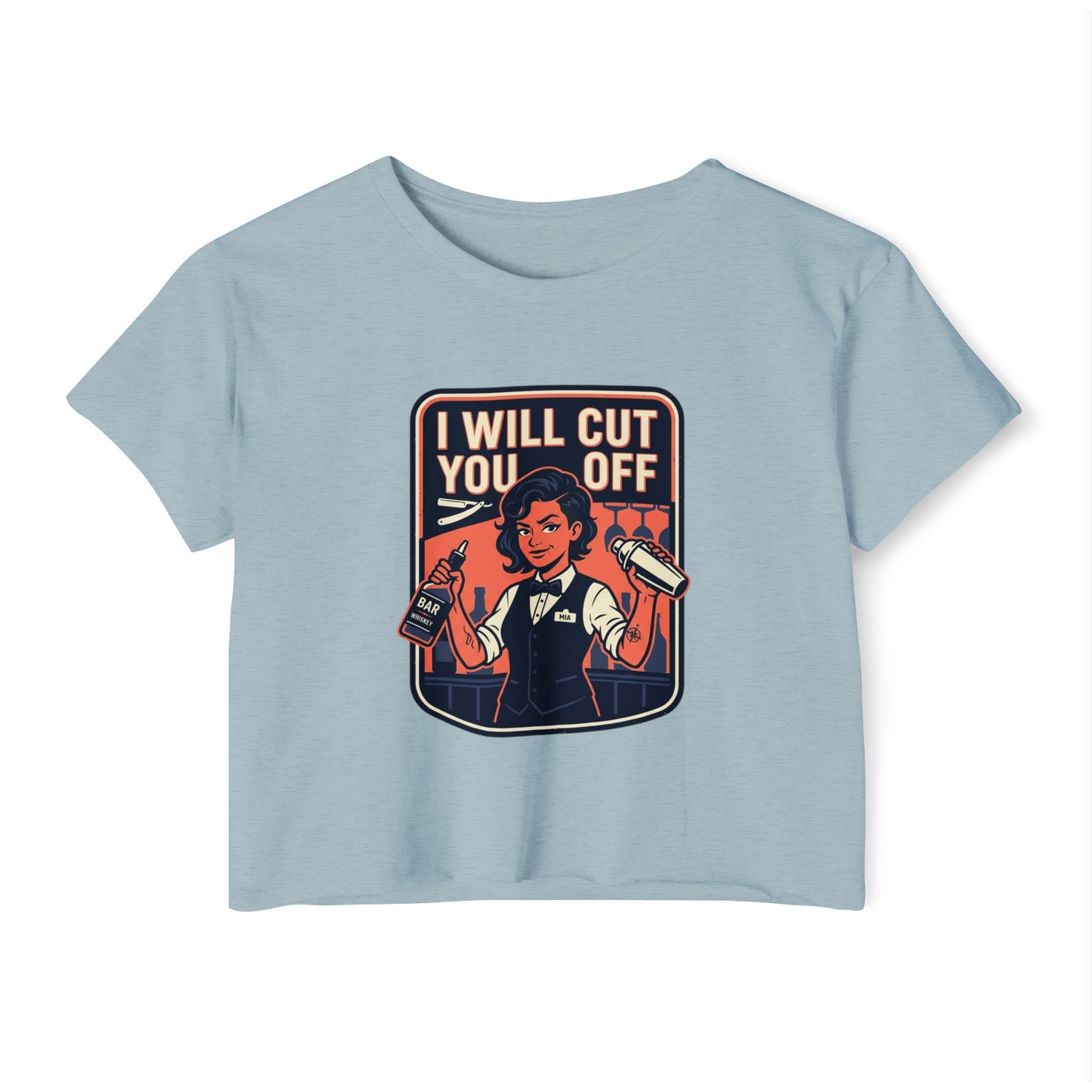 Women's Crop Top — 'I Will Cut You Off' Barber Shop Graphic