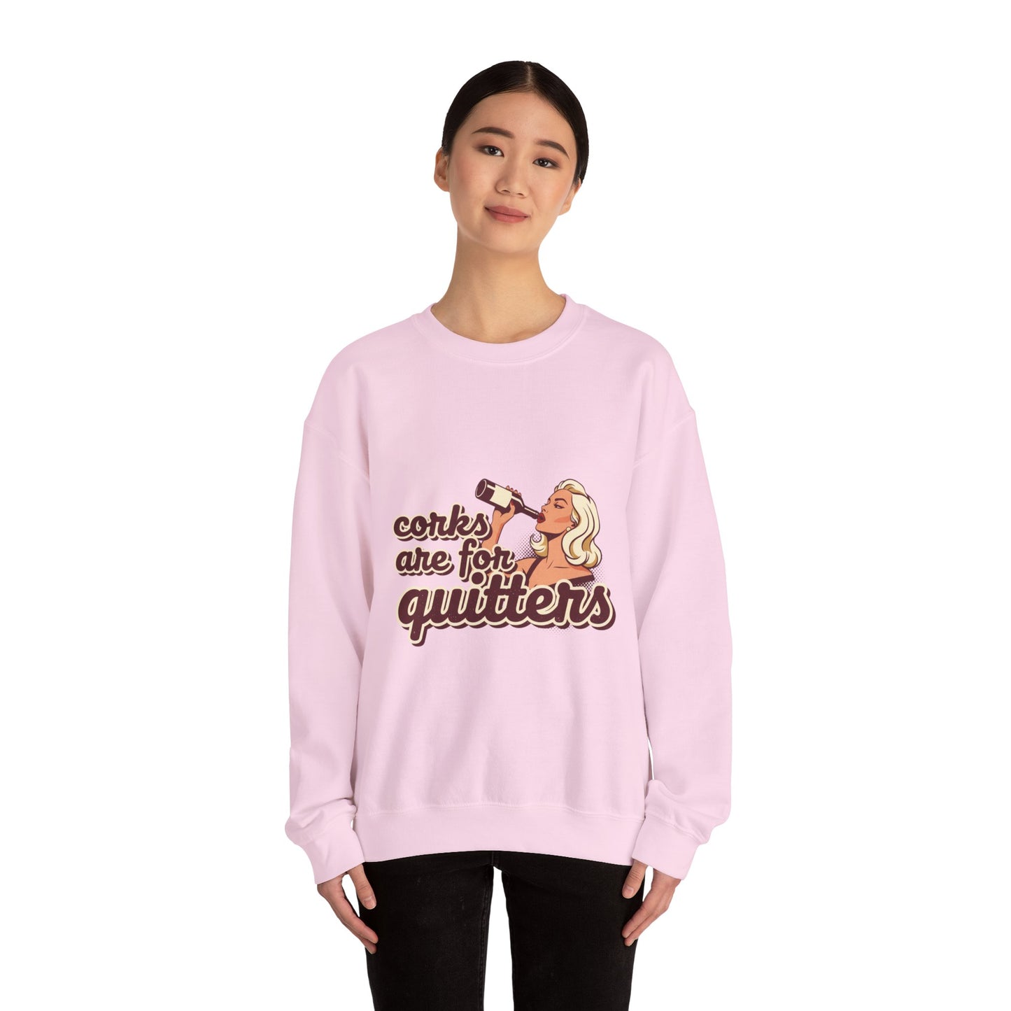 Corks Are For Quitters sweatshirt | Funny Retro Woman Drinking Design