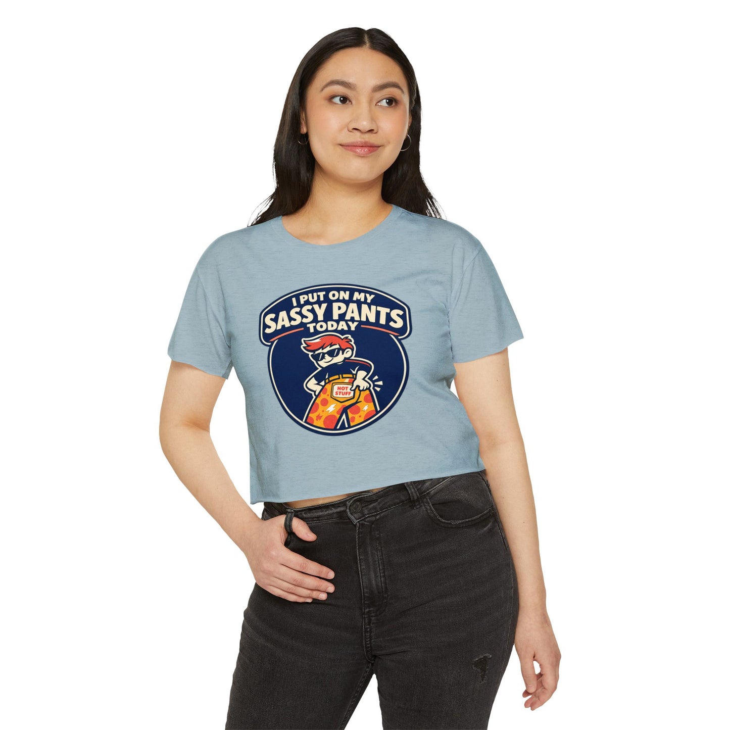 I Put On My Sassy Pants Today Crop Top | Retro Cartoon Sassy Pants Graphic
