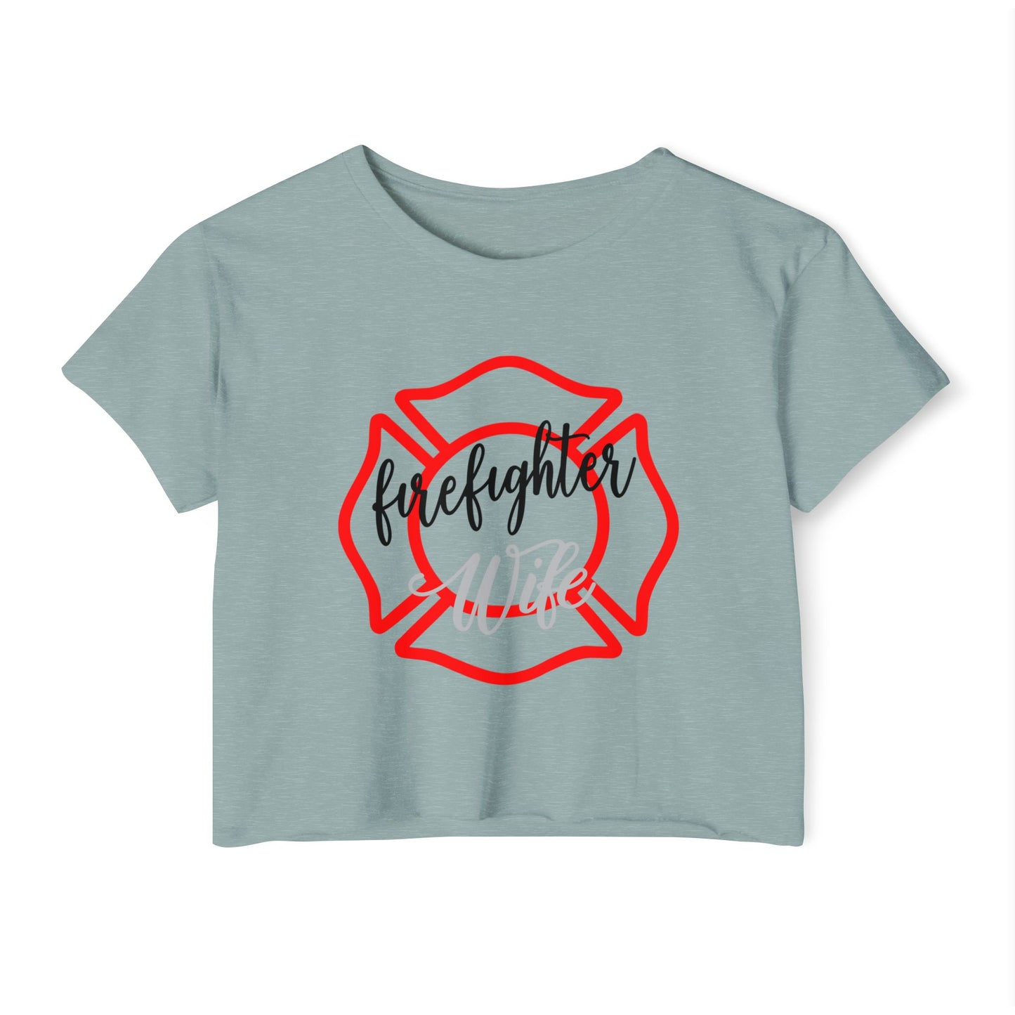 Firefighter Wife Crop Top — Women’s Festival Tee with Maltese Cross Design