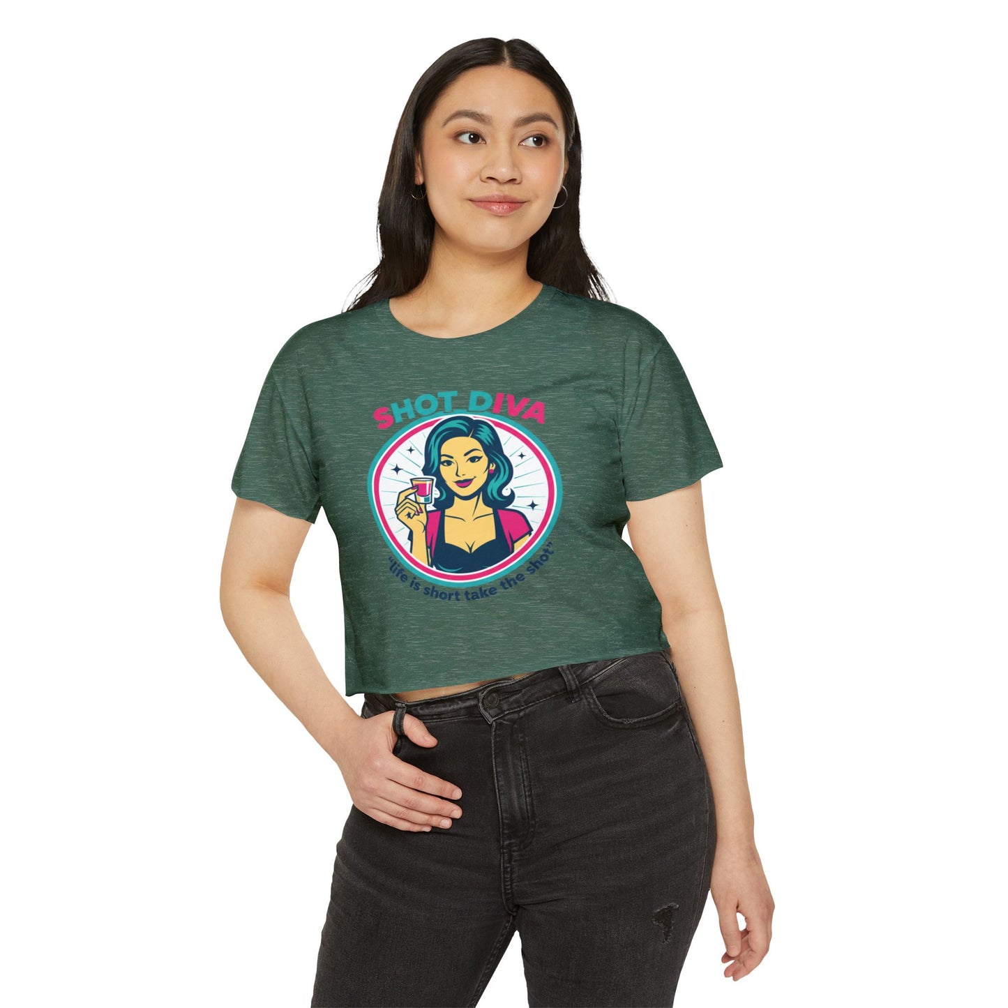 Shot Diva Bartender Crop Top | Festival Bartender Graphic