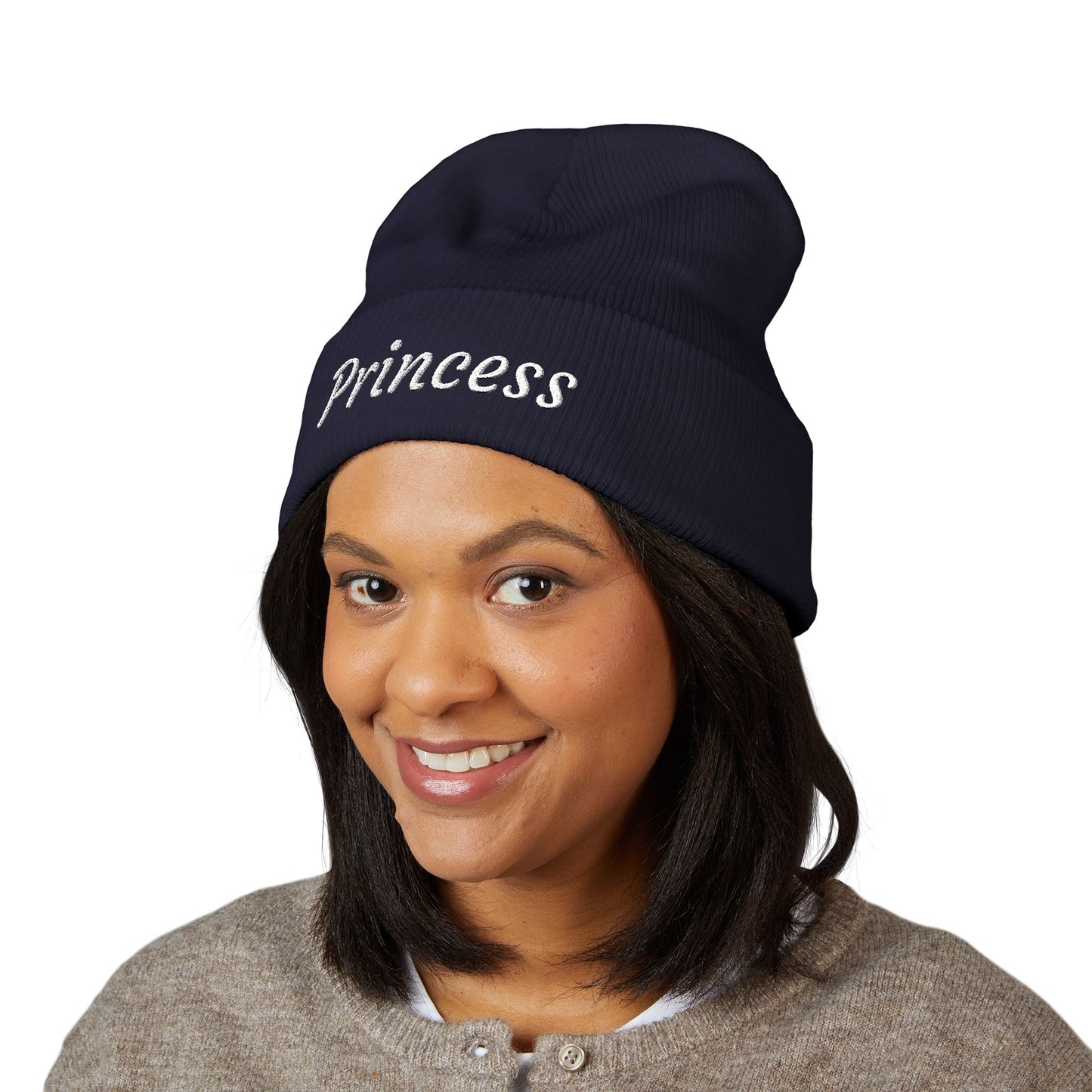 Princess embroidered beanie, cuffed hat, knit winter cap