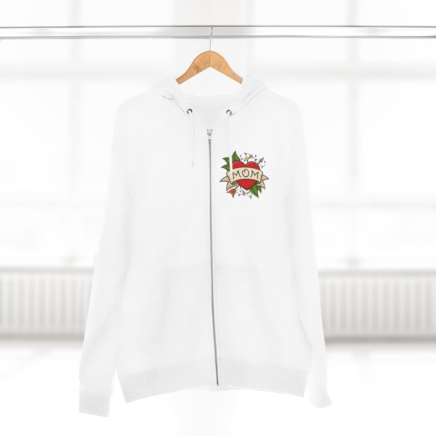 Mom Heart Tattoo Zip Hoodie | Retro Traditional Mom Tattoo Design