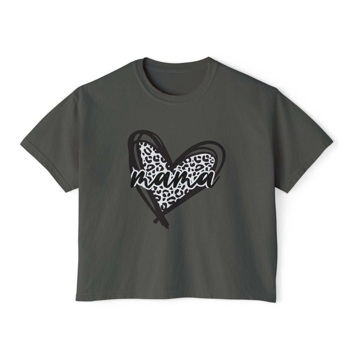 Mama Leopard Heart Boxy Tee — Cute Mother's Day Casual Top