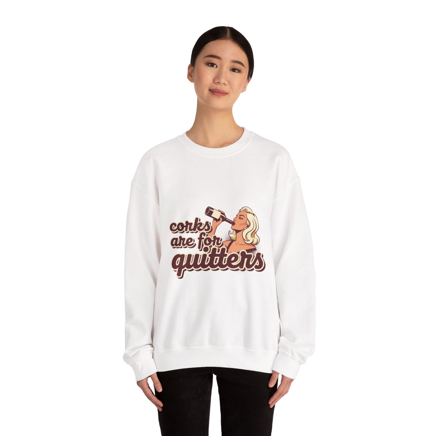 Corks Are For Quitters sweatshirt | Funny Retro Woman Drinking Design